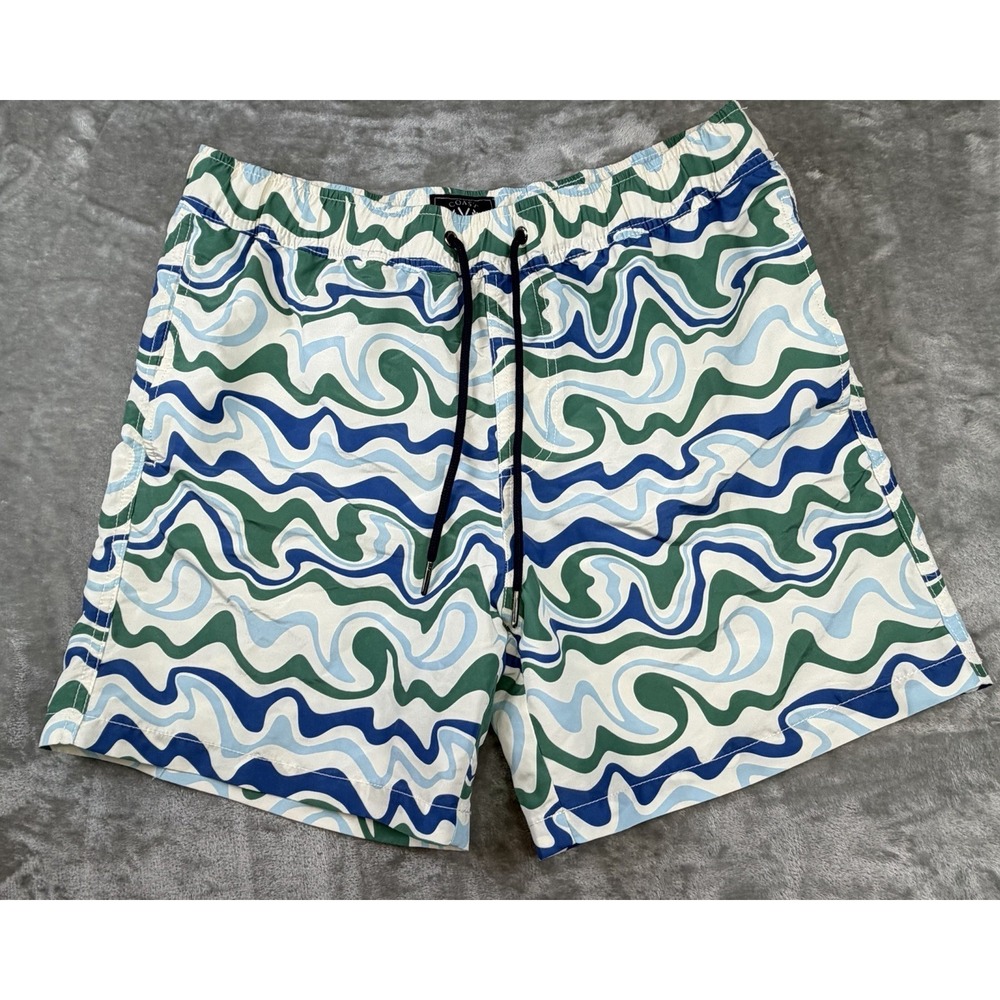 Coast Clothing Co Men's Size Medium Swim Shorts Trunks Blue green white 5.5"